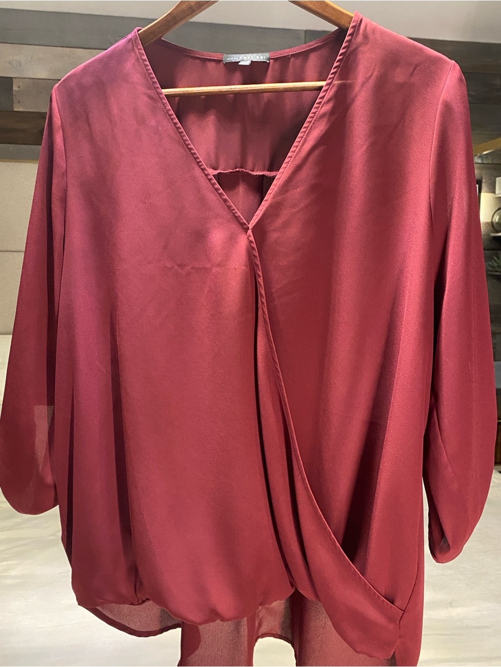 West Kei Women's V-Neck Surplice Draped Blouse - Burgundy